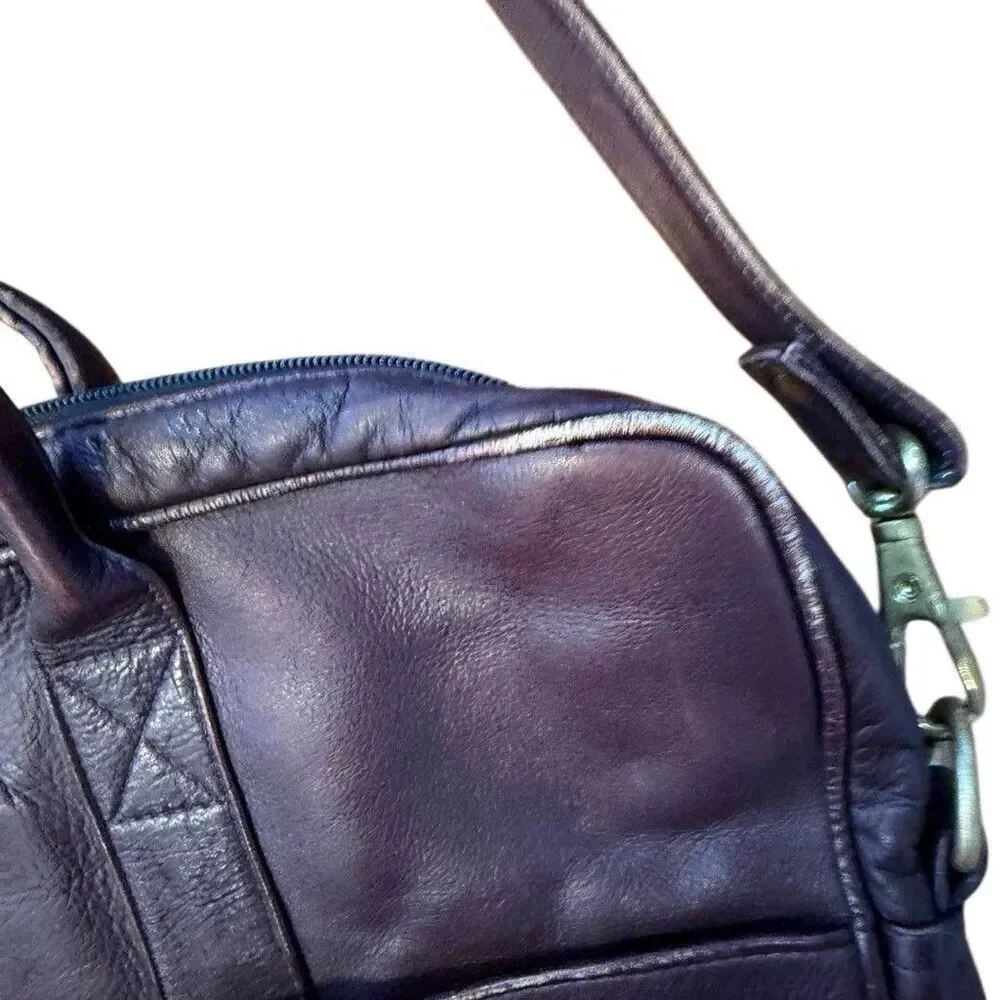 Frye Messenger Bag Leather Zip Work Briefcase in Brown Leather Distressed
